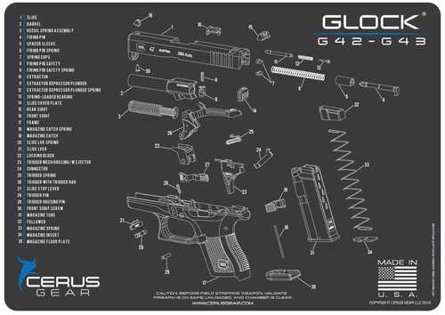 Cerus Gear 3mm Promats 12"x17" For Glock 42/43 Schematic Char Gry