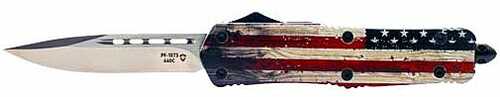 TEMPLAR Knife Large OTF Wood US Flag 3.5" Silver Drop Point