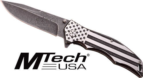 Mc Mtech 3.75" Drop Point Folder Black/white Flag Ss