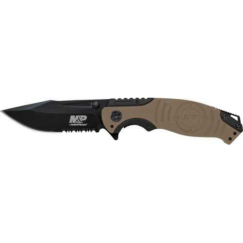 Click to see larger image. Smith & Wesson M&P Index Flipper 3.5" Black/ Desert Tan Clip Point
