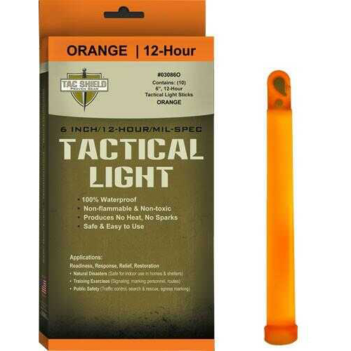 TacShield Tactical Light Stick 12 Hour 6" Orange, 10 Pack