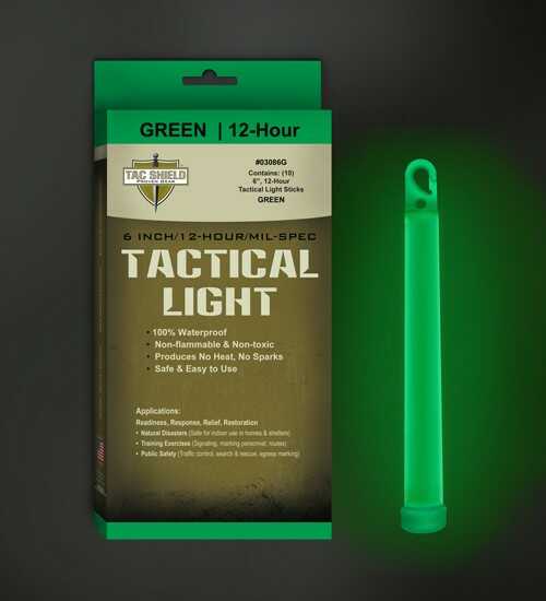 TacShield Tactical 12 Hour Light Stick 6" Green 10Pk