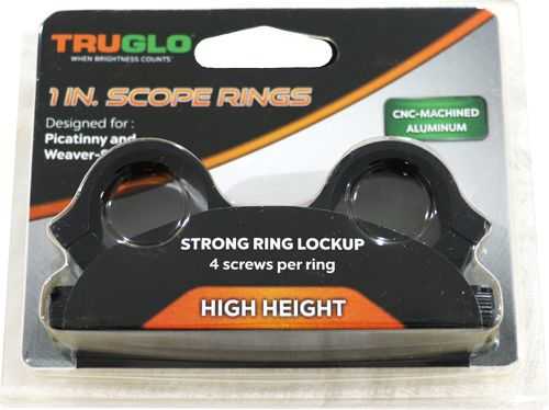 Truglo Rings 1" High Matte Picatinny/Weaver W/4 SCREWS