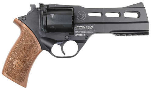 Chiappa Rhino Revolver 357 Magnum 5" Barrel 6 Round Steel Black Finish Moon Clips Wood Grip Fixed Blade Front Sight Adjustable Rear Pistol 340.072