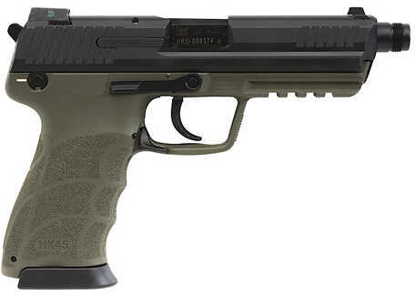 Heckler & Koch 45T V1 45 ACP 5.11" Threaded Barrel 10 Round 2 Magazines Double/Single Action Fixed 3 Dot Sights Green Frame /Black Finish Semi Automatic Pistol 745001TG-A5