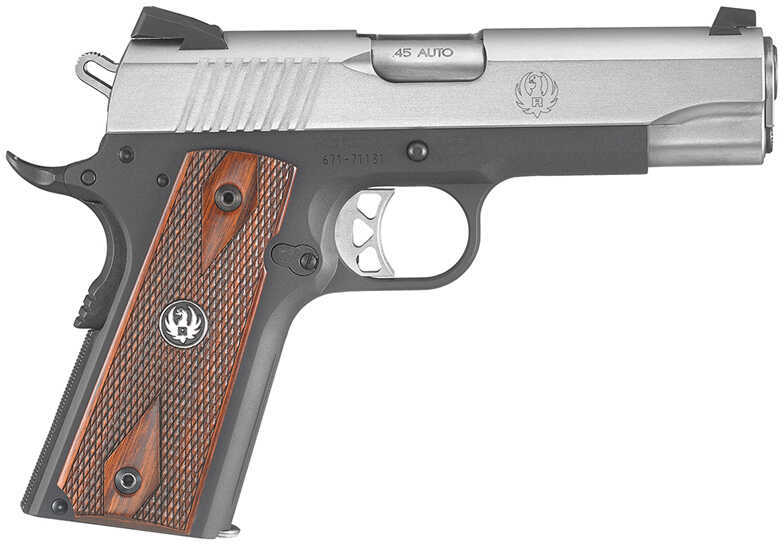 Ruger SR1911 Single Action 45 ACP 4.3" Barrel 7+1 Rounds Hardwood Panel Grip Stainless Steel Slide Blued Frame Semi Automatic Pistol 6711