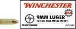 9mm Luger 50 Rounds Ammunition Winchester 124 Grain Full Metal Jacket