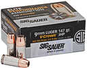 9mm Luger 50 Rounds Ammunition Sig Sauer 147 Grain Jacketed Hollow Point