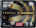 Federal Premium Personal Defense 380 ACP 99 Gr Hydra-Shok Deep Hollow Point Ammo 20 Round Box