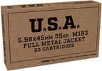 Winchester Ammo SGM193Kw USA Target 5.56X45mm Nato 55 Gr Full Metal Jacket (FMJ) 20 Per Box/ 50 Cs