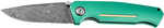 Boker 111102Dam 3.22" Drop Point Plain Damascus Blade Green Aluminum Handle
