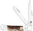 CobraTec Knives CTTDTRPSTAG Trapper Folding 2.88" Clip Point, 2.94" Spey Plain Polished Vg-10 SS Blades, 4.44" Stag Bone