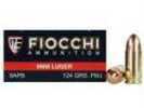 9mm Luger 50 Rounds Ammunition Fiocchi Ammo 124 Grain Full Metal Jacket