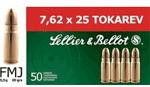 7.62X25mm Tokarev 50 Rounds Ammunition Sellier & Bellot 85 Grain Full Metal Jacket