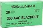 300 AAC Blackout 20 Rounds Ammunition Sellier & Bellot 220 Grain Full Metal Jacket