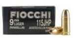 9mm Luger 50 Rounds Ammunition Fiocchi Ammo 115 Grain Jacketed Hollow Point