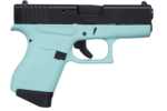 Glock G43 Striker Fired Semi-Automatic Pistol 9mm Luger 3.39" Rifled Barrel (2)-6Rd Single Stack Magazines White Dot Front & Outline Rear Sights Black Cerakote Slide Robins Egg Blue Polymer Finish