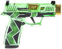Sig Sauer P365X Komodo Anime, Striker Fired, Semi-automatic, 9MM, 3.1" Zaffiri Threadless Comp Barrel in High Polish Gold, Optic Ready, Komodo Aluminum Grip Module, Cerakote Finish, Dayglow Green, 17 Rounds, 2 Magazines 300-252-0409-14