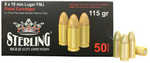 Sterling Brass Case 9MM 115 Grain Full Metal Jacket 50 Round Box
