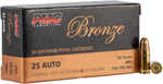 25 ACP 50 Rounds Ammunition PMC 50 Grain Full Metal Jacket