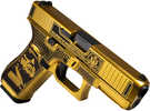 Glock G47 Gen 5 MOS D.O.G.E. Full Size Frame 9mm Luger 17+1 4.49" Black GMB Barrel, Glamour Glock Gold Cerakote Serrated Steel Slide w/D.O.G.E., Glamour Glock Gold Cerakote Polymer Frame w/Trump & Elon
