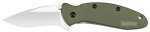 Kershaw Scallion Folding Knife/Assisted 420HC/Satin Plain Clip Point Thumb Stud/Pocket 2.25" Aluminum Olive Drab