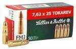 7.62X25mm Tokarev 50 Rounds Ammunition Sellier & Bellot 85 Grain Full Metal Jacket